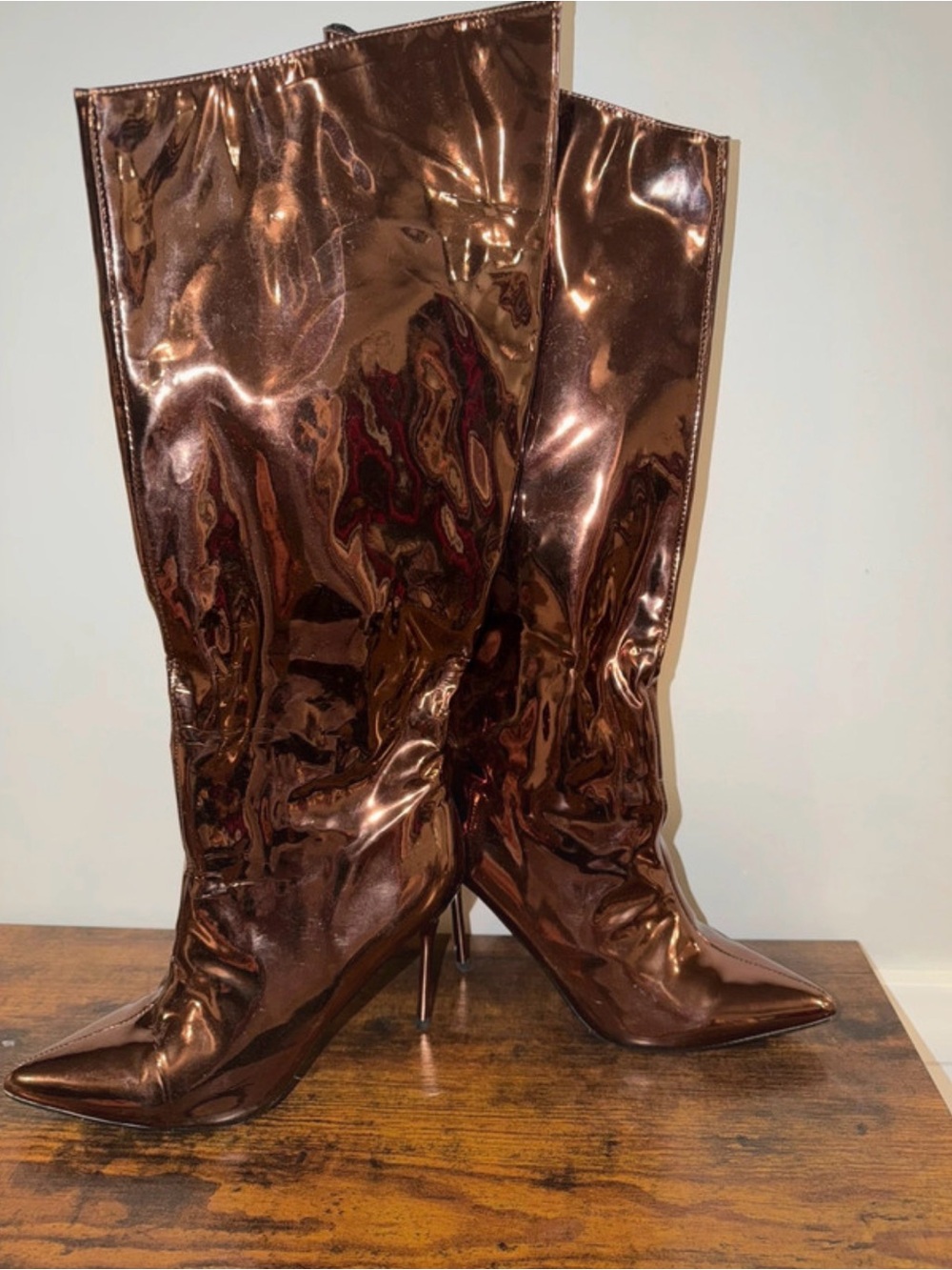 Metallic Copper Over the knee Stiletto Boots